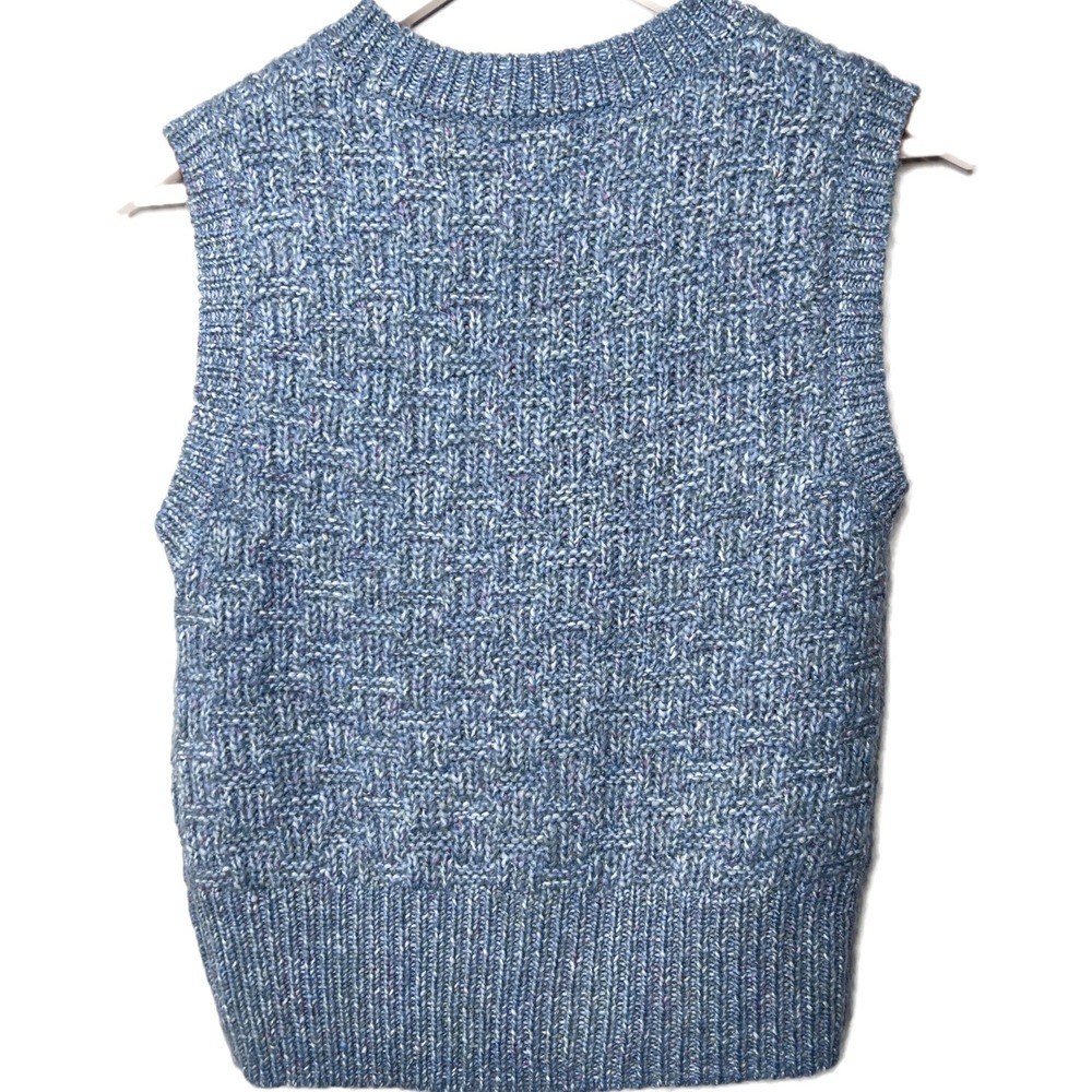 Topshop Blue Marl Basketweave Knit Sweater Vest Wool Blend US 4-6 Small - Picture 3 of 8